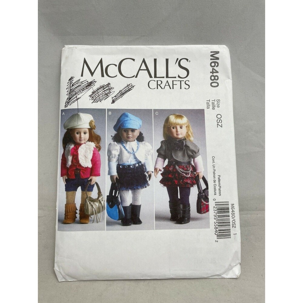 McCall's Crafts Sewing Pattern M6480 18 inch Doll Clothes Top Jacket Boots Bag